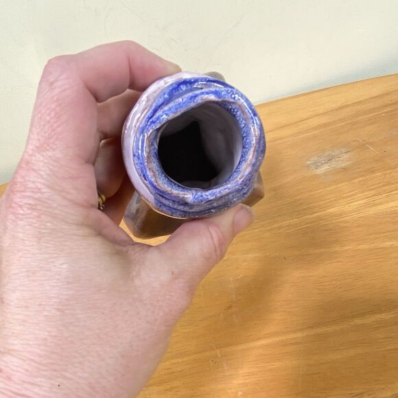 Vintage 5.5" Abstract Hand-Painted Redware Studio Art Pottery Pinched Vase - Picture 7 of 11